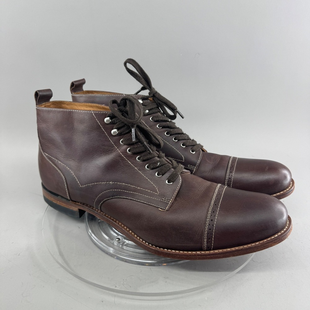 Stacy Adams Mens Leather Cap Toe Lace Up Boots Brown 00039 14 D Dress
